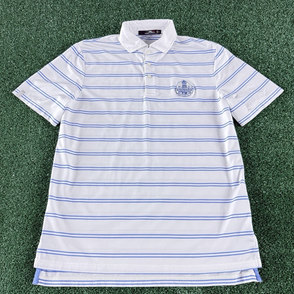 RLX Ralph Lauren PGA Men's Short Sleeve Polo Shirt Size Medium Blue Striped